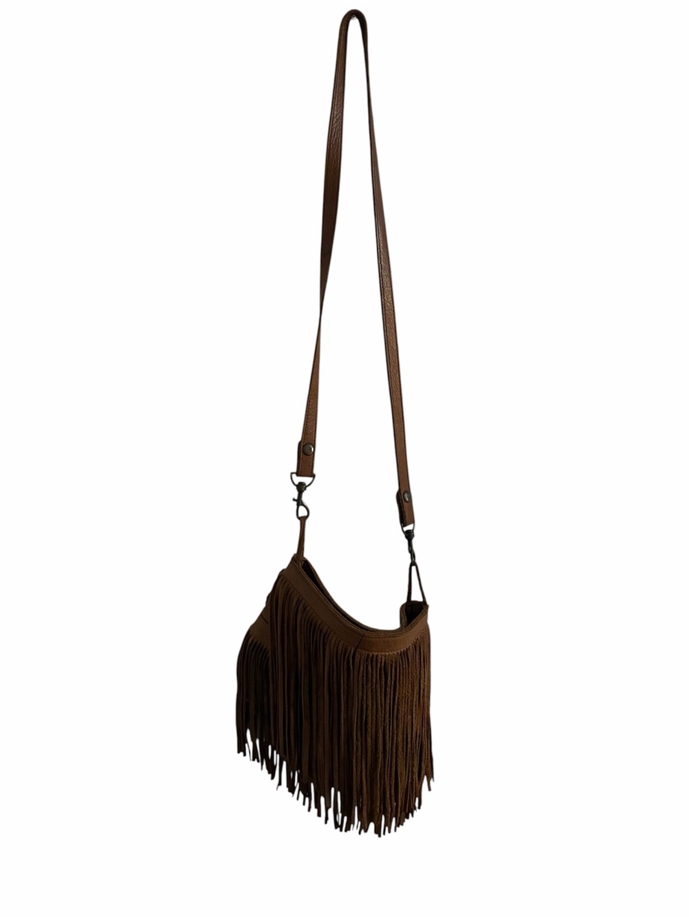RARE McFadin Leather Fringe Crossbody Handmade Bag Brown